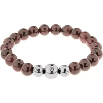 Náramek Pružný náramek z lesklých granátových kuliček hnědé barvy, ocelové korálky
