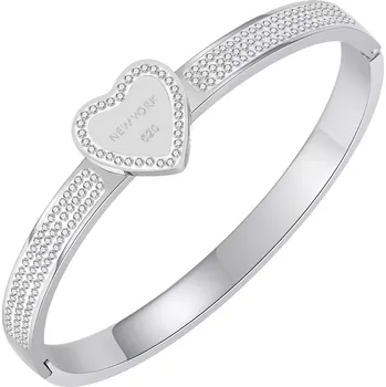 Náramek Kloubový ocelový náramek - srdce s nápisem, čiré zirkony, stříbrná barva