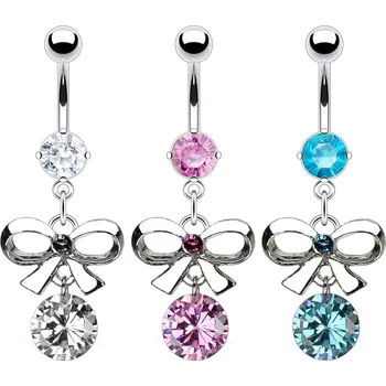 Piercing Piercing do bříška mašlička a zirkon - Barva zirkonu: Růžová - P