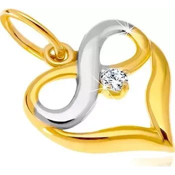 Přívěsek Přívěsek z kombinovaného 14K zlata - kontura srdce, symbol nekonečna, zirkon