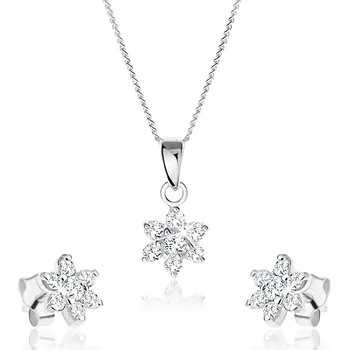 Souprava šperků Set náhrdelníku a náušnic ze stříbra 925, čirý zirkonový kvítek