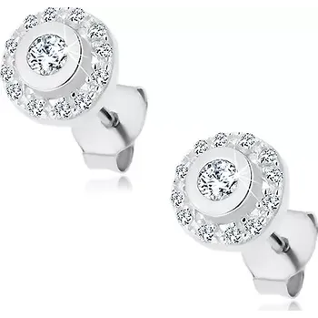 Náušnice Puzetové náušnice - stříbro 925, třpytivý kulatý zirkon s čirým lemem