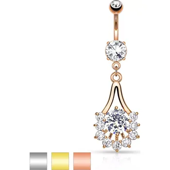 Piercing Piercing do pupíku z chirurgické oceli, kontura slzy zdobená čirými zirkony - Barva piercing: Stříbrná