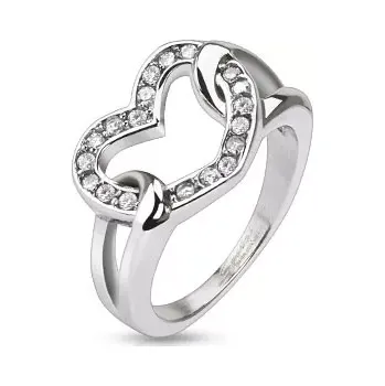 Prsten Ocelový prsten - lesklé zirkonové srdce ve smyčkách - Velikost: 49