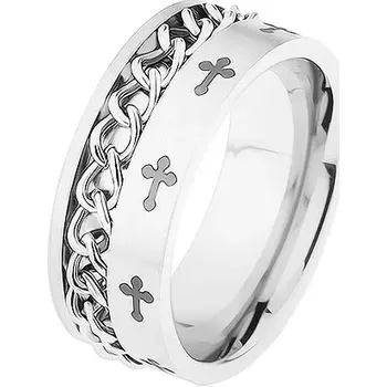 Prsten Prsten z oceli 316L stříbrné barvy, řetízek, liliové kříže - Velikost: 64