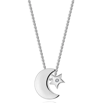 Náhrdelník Náhrdelník ze stříbra 925 - půlměsíc, hvězda s čirým diamantem