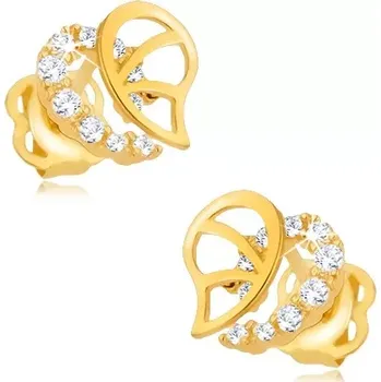Náušnice Briliantové náušnice, 14K zlato - nepravidelná kontura srdce s diamanty a výřezy