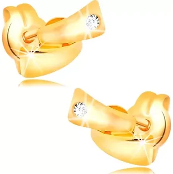 Náušnice Diamantové náušnice ve žlutém 14K zlatě - dva malé oblouky, čirý briliant