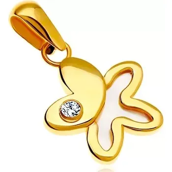 Přívěsek Zlatý přívěsek 585 - kvítek s kulatým zirkonem a polovinou z bílé perleti