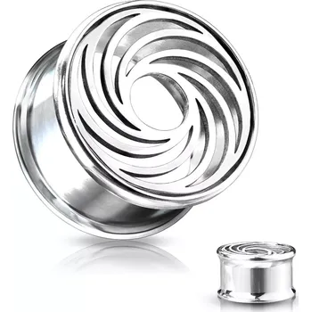 Piercing Ocelový plug stříbrné barvy - linie v podobě víru, kulatý výřez uprostřed - Tloušťka : 25 mm