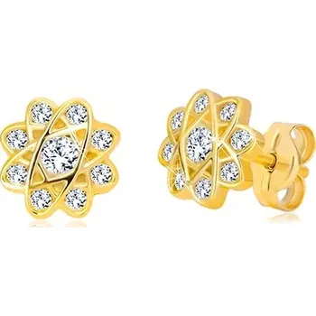 Náušnice Náušnice ve žlutém zlatě 585 - květ s oválnými liniemi a zirkony, puzetky