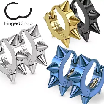 Náušnice Barevné ocelové náušnice, lesklé kruhy s ostrými špicemi - Barva: Modrá