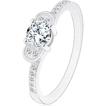 Prsten Zásnubní prsten, stříbro 925 - třpytivá mašlička z čirých zirkonů - Velikost: 60