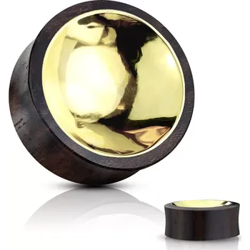 Piercing Plug do ucha ze dřeva Sono hnědočerné barvy - kroužek zlaté barvy - Tloušťka : 25 mm