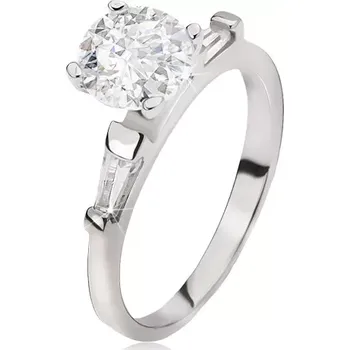 Prsten Stříbrný prsten 925 - velký čirý kulatý zirkon, lichoběžníkové kamínky - Velikost: 55