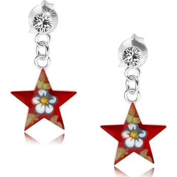 Náušnice Náušnice ze stříbra 925, červená hvězda s barevným kvítkem, krystal