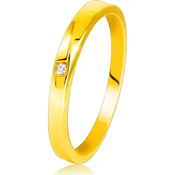 Prsten Prsten ze 14K žlutého zlata - jemně zkosená ramena, čirý zirkon - Velikost: 56