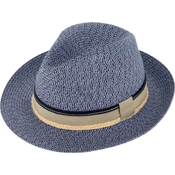 Klobouk Fiebig - Headwear since 1903 Letní modrý fedora klobouk od Fiebig - Traveller Toyo Melange Velikost: 61 cm (XL)