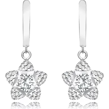 Náušnice Rhodiované stříbrné 925 náušnice - květ, velký broušený zirkon, okvětní lístky vykládané zirkony