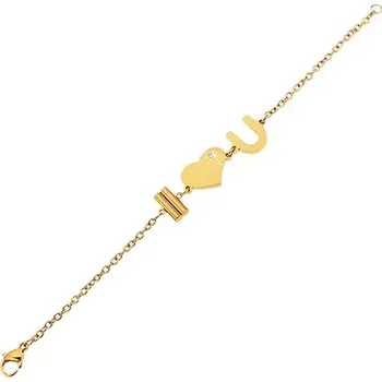 Náramek Ocelový náramek zlaté barvy s nápisem I Love You a čirým zirkonem