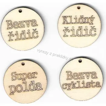 Výřez z překližky, O86/2, přívěšek, KOLEČKO-BEZVA ŘIDIČ, 3,5cm, 1ks