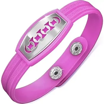 Náramek Fialový náramek z gumy s výřezy kruhů na známce