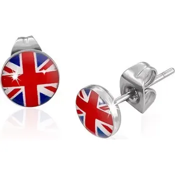 Náušnice Puzetové náušnice z oceli 316L, hlavička s čirou glazurou, britská vlajka
