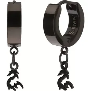 Náušnice Ocelové náušnice černé barvy, lesklý povrch, přívěsek - čínský drak