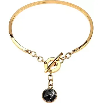 Náramek Náramek z oceli 316L zlaté barvy, neúplný ovál s visícím černým zirkonem