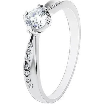 Prsten Prsten ze stříbra 925, hladká a zirkonová linie, blýskavý čirý zirkon uprostřed - Velikost: 49
