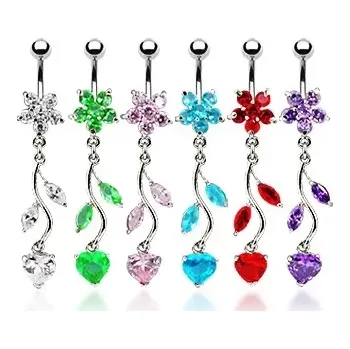 Piercing Piercing do bříška - kvítek a srdce - Barva zirkonu: Červená - R