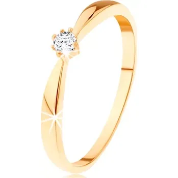 Prsten Prsten ze žlutého 14K zlata - zaoblená ramena, kulatý zirkon čiré barvy - Velikost: 65