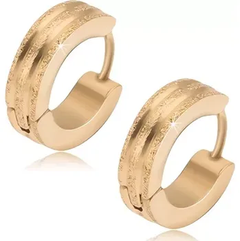 Náušnice Kruhové ocelové náušnice - zlaté, tři pískované pásy, lesklé rýhy