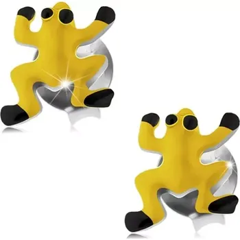 Náušnice Náušnice ze stříbra 925, žlutá glazovaná žabka, černé oči a nožky