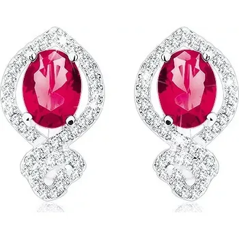 Náušnice Blýskavé náušnice, stříbro 925, červenorůžový ovál v čiré zirkonové obrubě