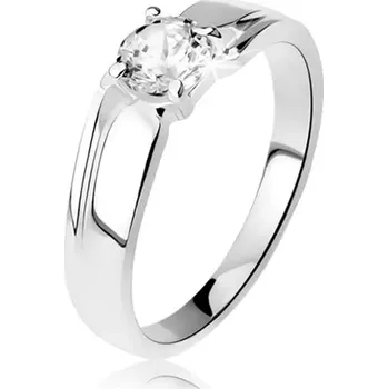 Prsten Stříbrný prsten 925, širší ramena se zářezem, kulatý blýskavý zirkon - Velikost: 53