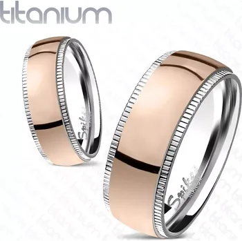 Prsten Prstýnek z titanu v růžovozlaté barvě - vroubkovaný okraj - Velikost: 49