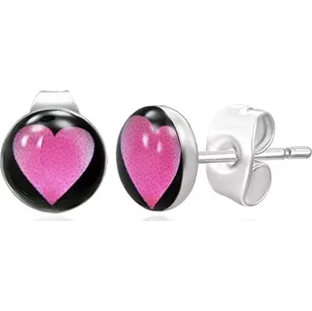 Náušnice Ocelové náušnice - růžové srdíčko