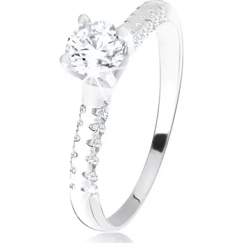 Prsten Stříbrný 925 prsten, vystouplý kotlík s čirým zirkonem, ozdobná ramena - Velikost: 53