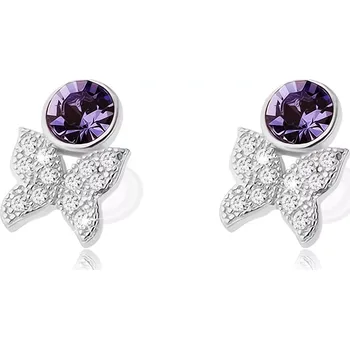 Náušnice Náušnice ze stříbra 925, fialový zirkon a malý třpytivý motýlek