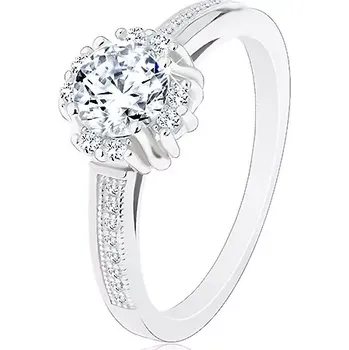 Prsten Zásnubní prsten - stříbro 925, zářivý čirý zirkon, dvojice drobných zirkonků - Velikost: 55
