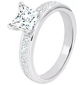 Prsten Stříbrný prsten 925 - zirkonový čtverec čiré barvy v kotlíku, třpytivá ramena - Velikost: 58