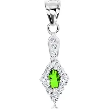 Přívěsek Třpytivý přívěsek, stříbro 925, zelený ovál v zirkonové kontuře kosočtverce