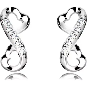 Náušnice Stříbrné náušnice 925 - lesklý symbol nekonečna, srdíčka a čiré zirkonky