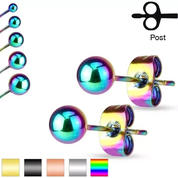 Náušnice Náušnice z chirurgické oceli, lesklé hladké kuličky, 5 mm - Barva: Zlatá