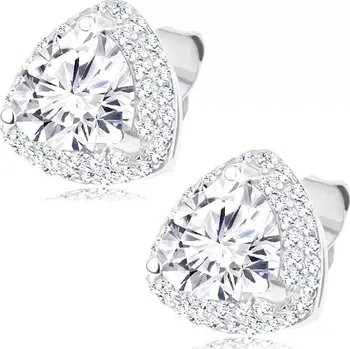 Náušnice Puzetové stříbrné 925 náušnice - blýskavý zirkonový trojúhelník, čirý lem