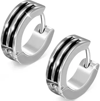 Náušnice Kloubové náušnice, ocel 316L, kruhy stříbrné barvy, černé proužky