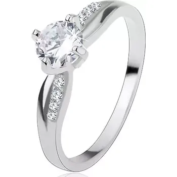 Prsten Zásnubní prsten, stříbro 925, hladká a zirkonová linie, blýskavý čirý zirkon - Velikost: 57