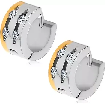 Náušnice Ocelové náušnice - dvoubarevné, čtyři čiré zirkony v zářezech
