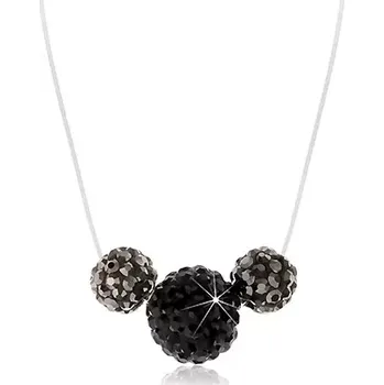 Náhrdelník Náhrdelník s černou a šedými kuličkami s krystalky, průsvitné lanko, zapínání stříbro 925